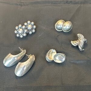 Vintage Sterling Silver Earrings Lot of 5 Pairs- 60.5g Total Wearable or Resale